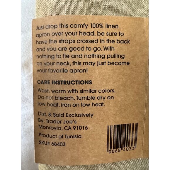 Trader Joes 100% Linen Apron Tan Pinafore Cross-back Over The Head OSFM Cooking - Picture 6 of 10
